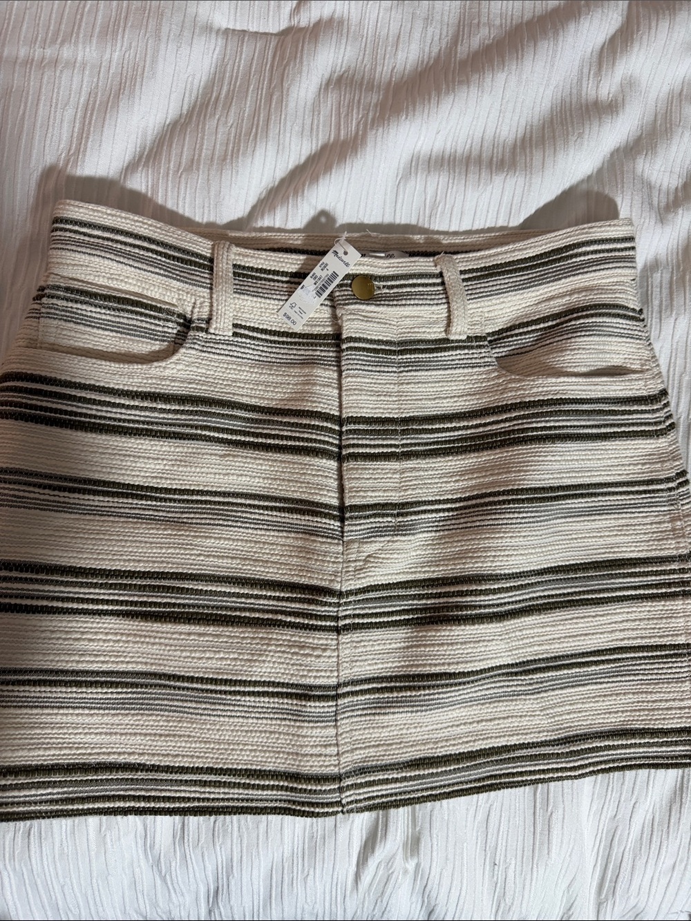 NWT Madewell Stripped Textured Mini Skirt in Cream and Olive